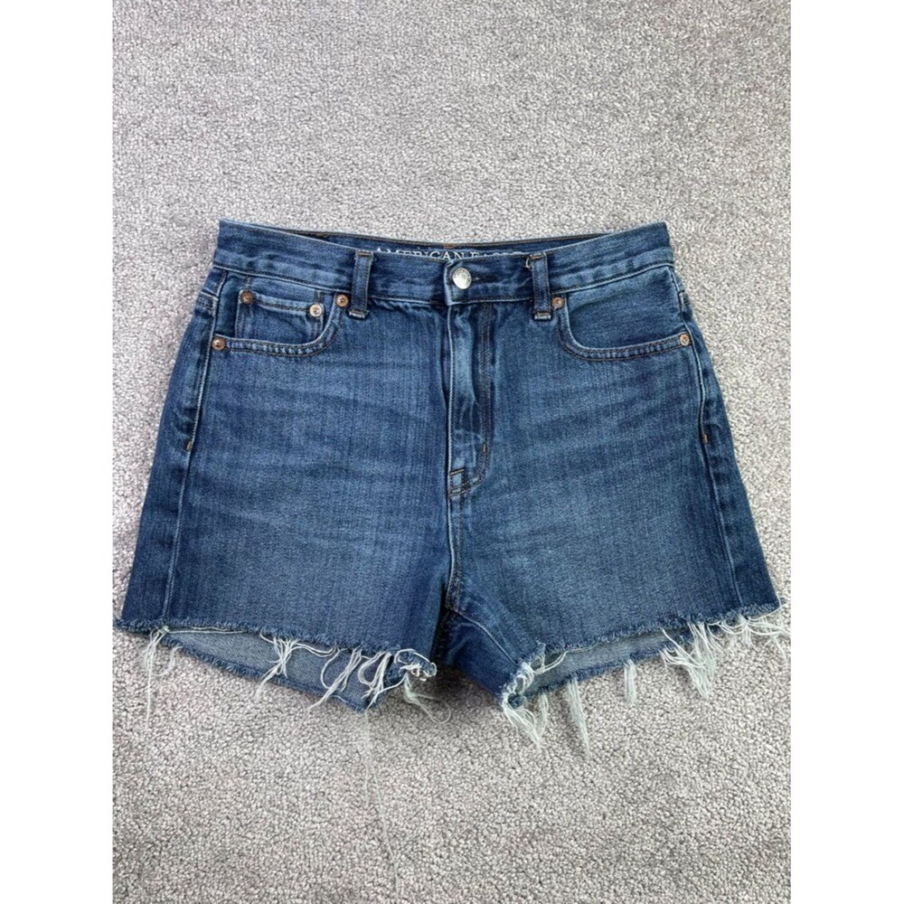 American Eagle Mom Shorts Women’s 2 Blue Cut Off High Rise Dark Wash Denim